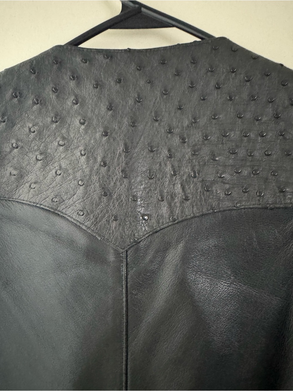 ALamo Learher Black Leather Vest with Textured Ostrich-Style Panels - Picture 8 of 12